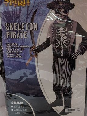 Spirit Skeleton Pirate Costume - Black, White & Purple Accents